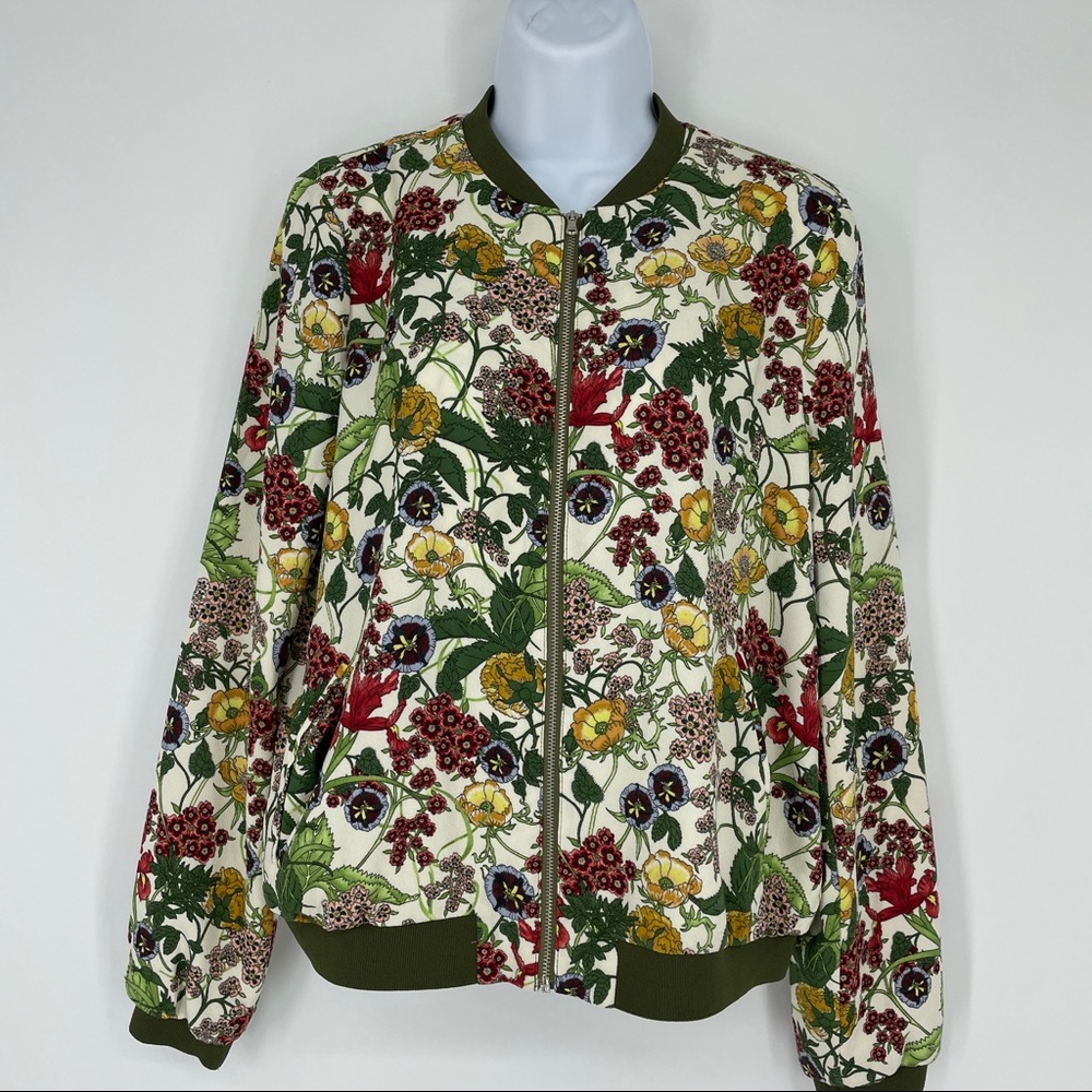 Zara Trafaluc Lightweight Bomber Jacket Floral Bright Full Zip